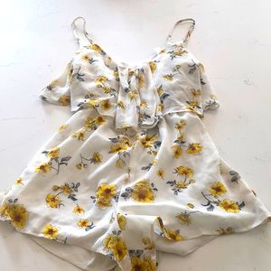 Floral yellow green and white romper.